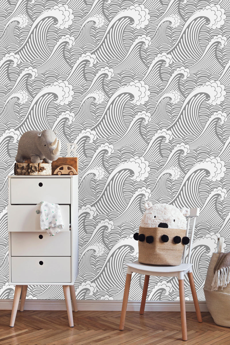 Grey Cute Waves Wallpaper