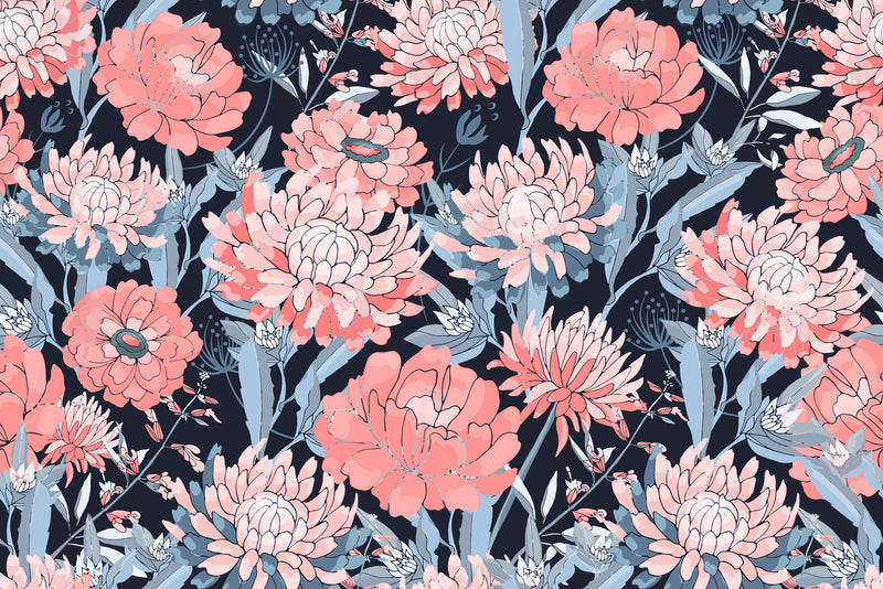 Pink Flowers with Grey Leaves Wallpaper