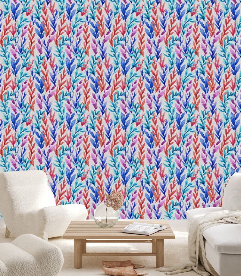 Contemporary Multicolored Leaves Wallpaper Vogue