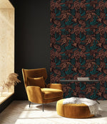 Black Wallpaper with Leaves Contours