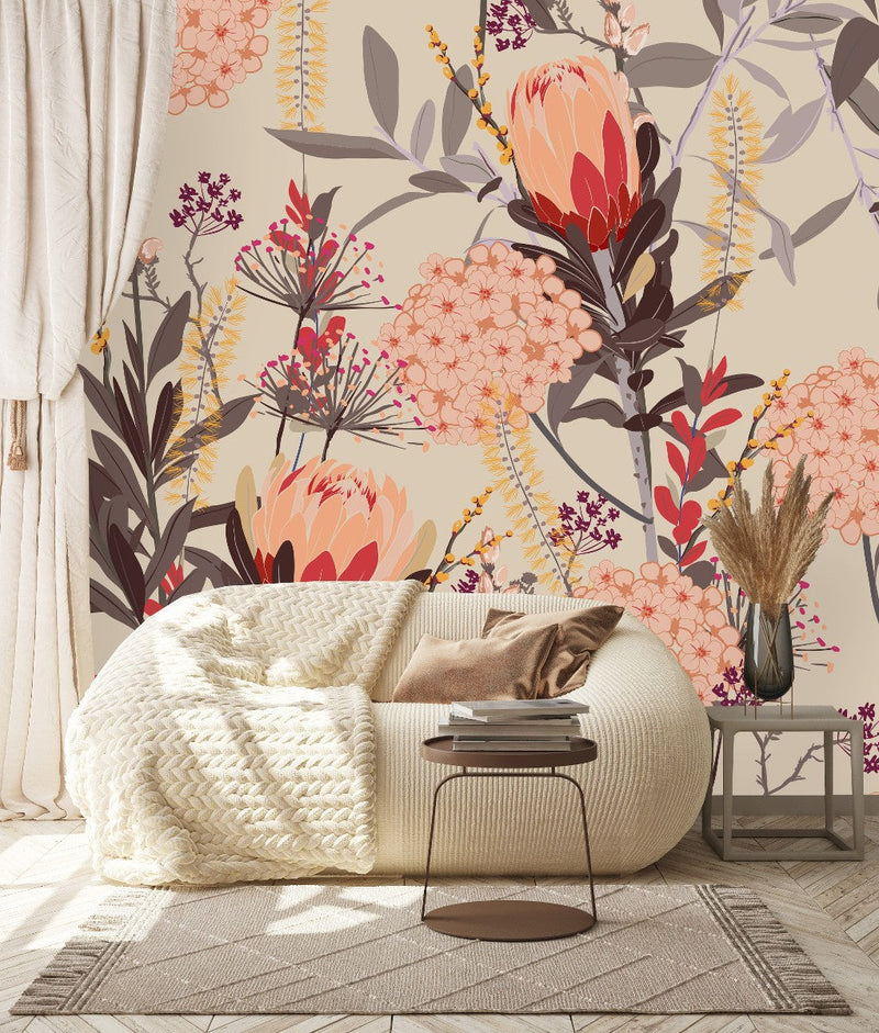 Light Wallpaper with Exotic Flowers