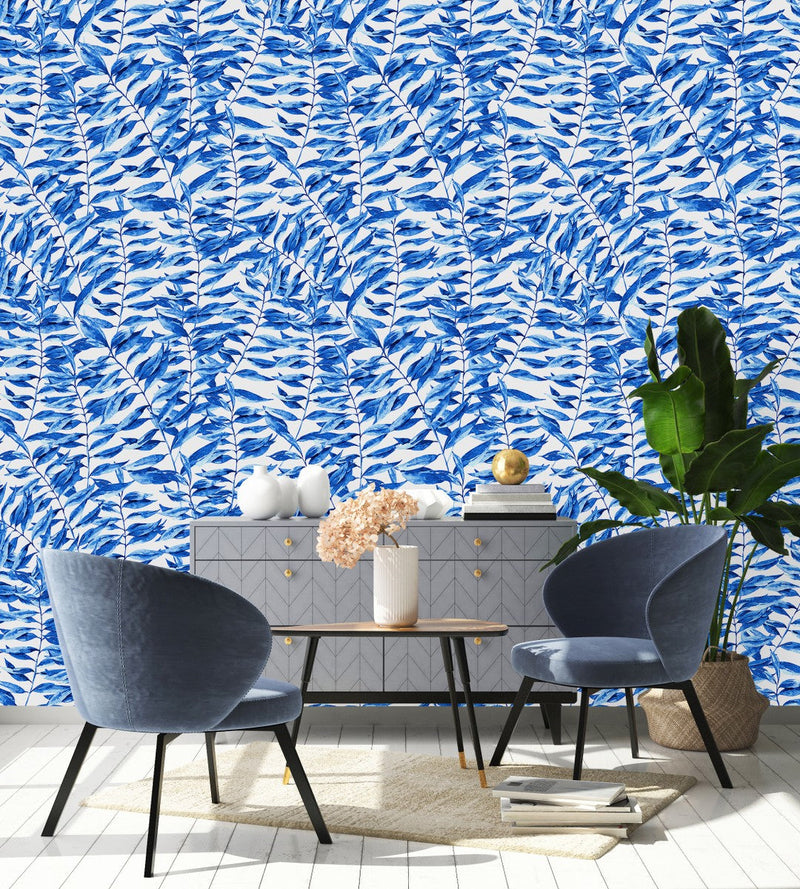 Modish Blue Leaves Wallpaper Fashionable