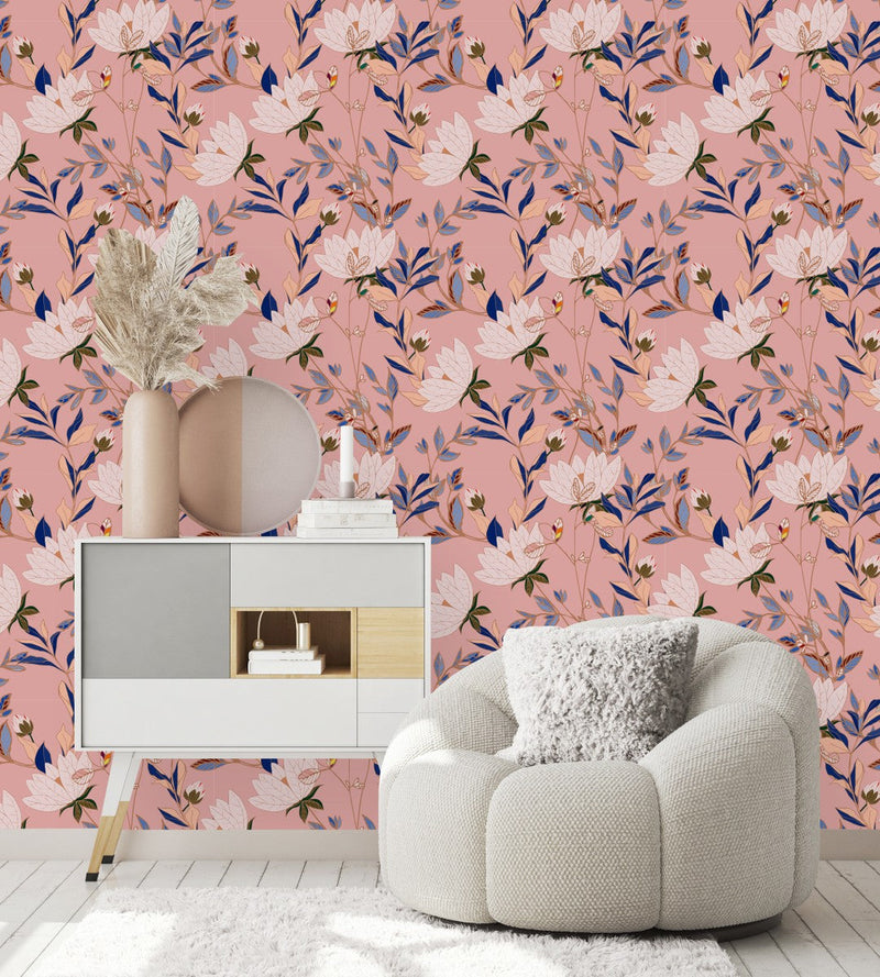 Flowers with Blue Leaves Wallpaper
