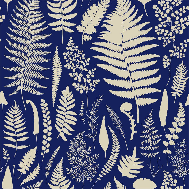 Dark Blue Wallpaper with Fern Leaves