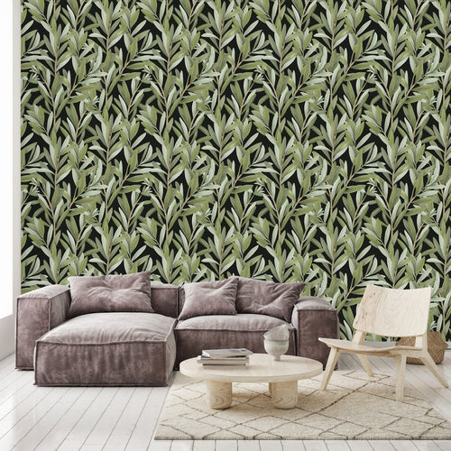 Contemporary Green Leaves Wallpaper Fashionable