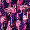 Purple Leaves and Pink Flamingos Wallpaper