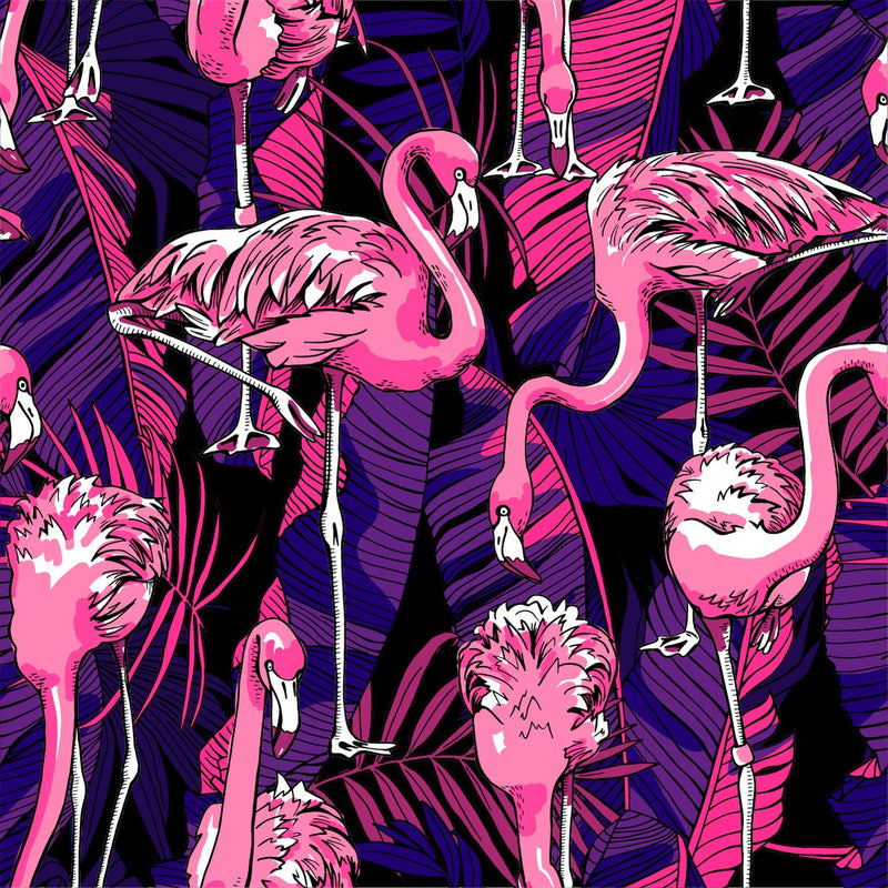 Purple Leaves and Pink Flamingos Wallpaper