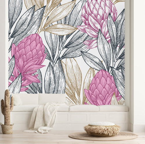 White Wallpaper with Protea