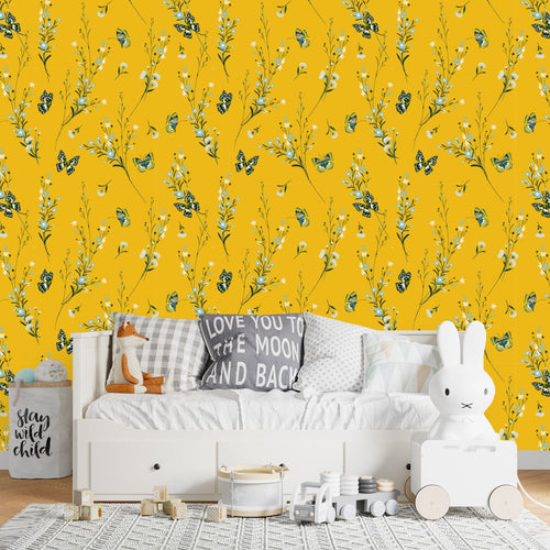 Yellow Wallpaper with Butterflies