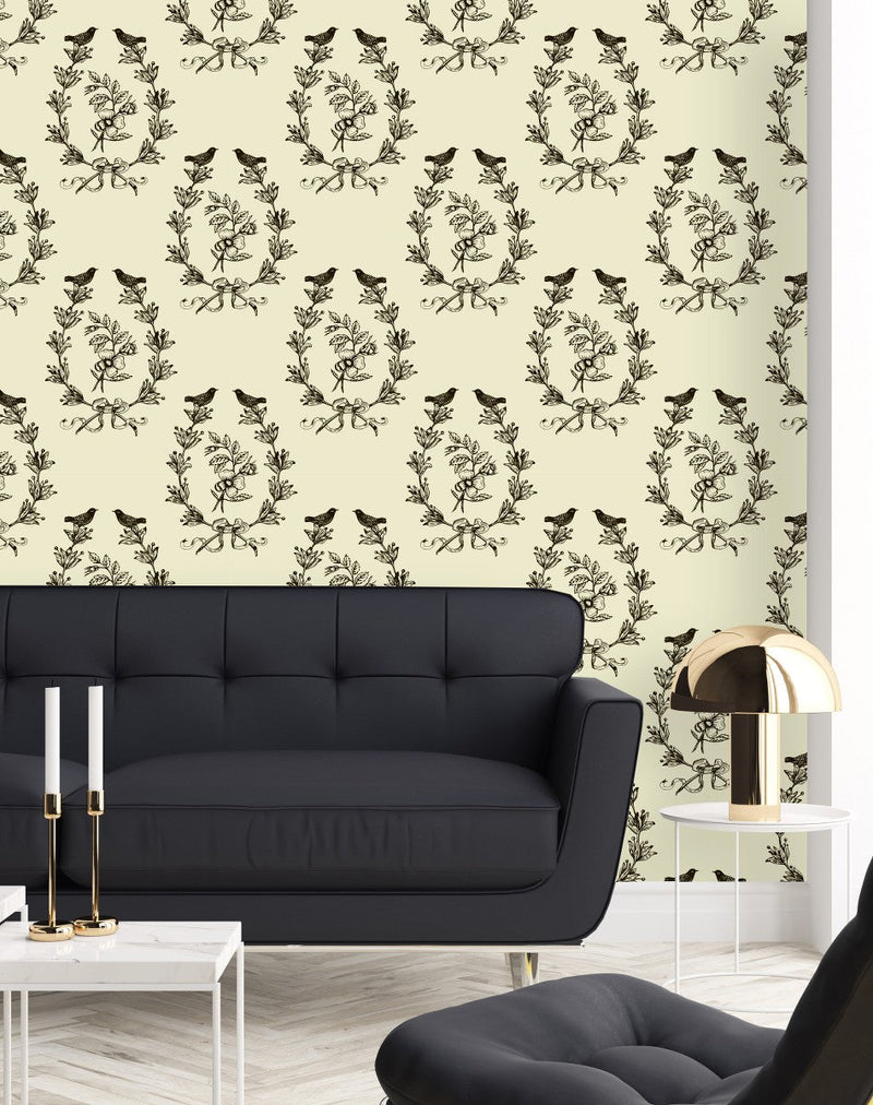 Black Birds and Flowers Wallpaper
