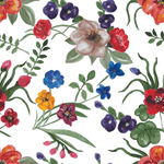 White Wallpaper with Multicolored Flowers