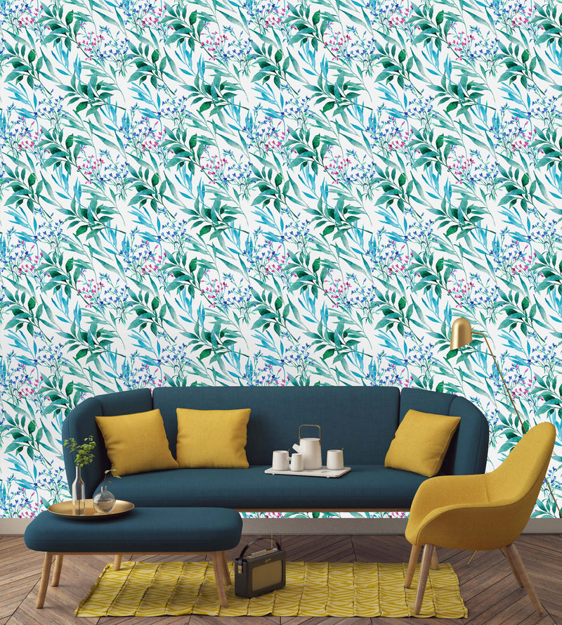 Hand Drawn Green Twigs Wallpaper