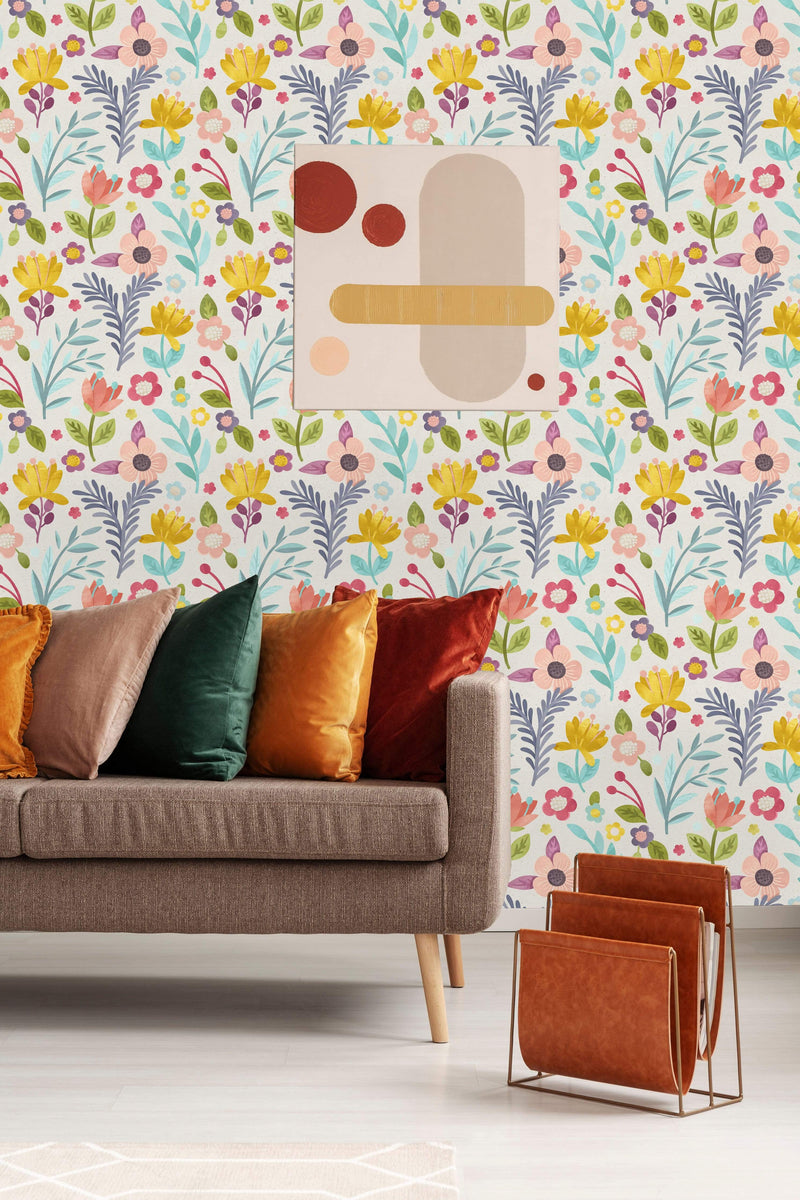 Hand Illustrated Floral Pattern Wallpaper