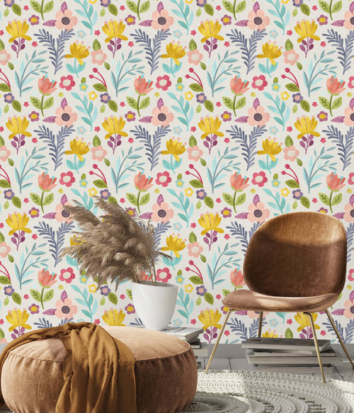 Hand Illustrated Floral Pattern Wallpaper
