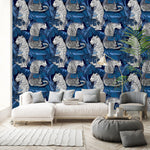 Dark Blue Leaves Pattern Wallpaper