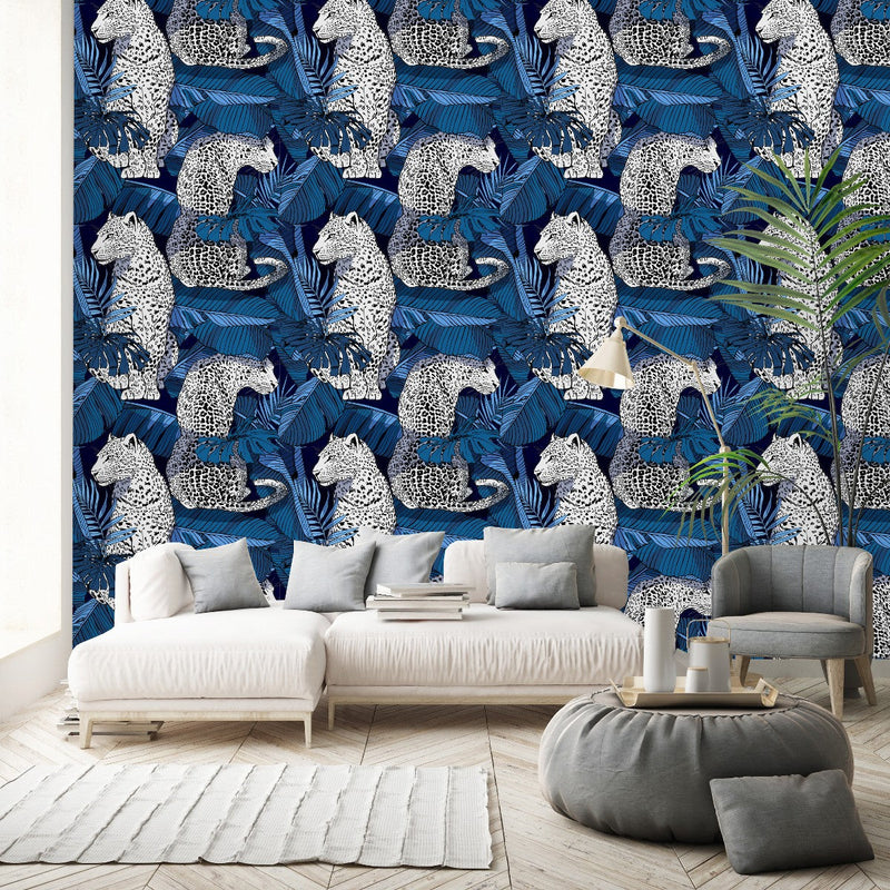 Dark Blue Leaves Pattern Wallpaper