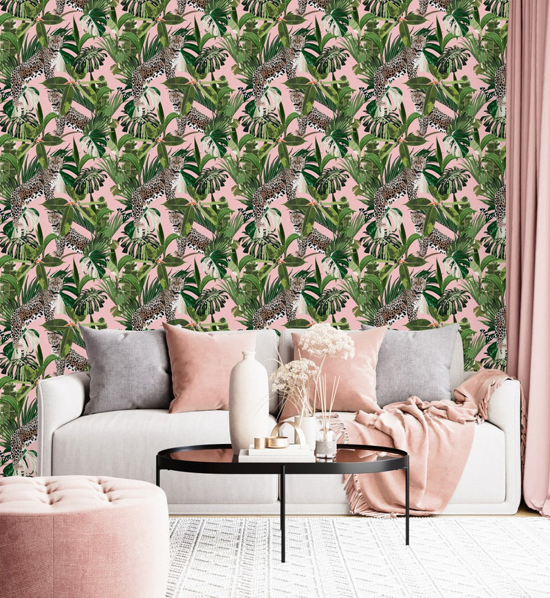 Pink Wallpaper with Leopards