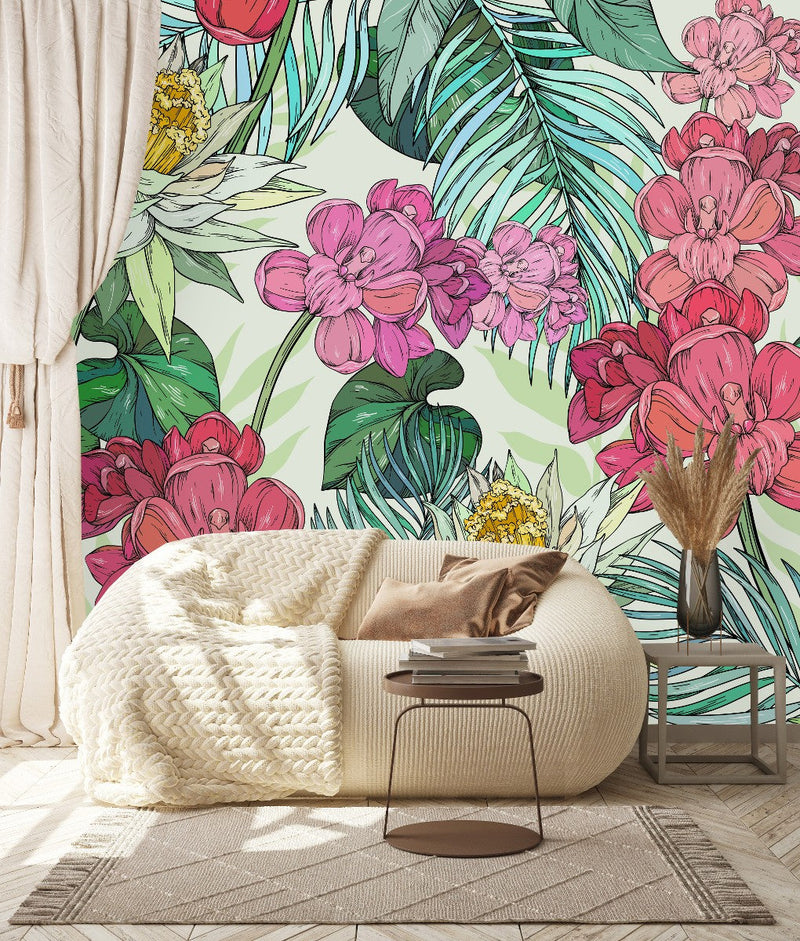 Contemporary Colorful Flowers Wallpaper Fashionable