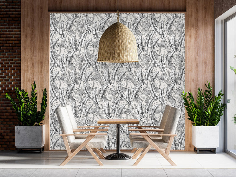 Black and White Palm Leaves Wallpaper