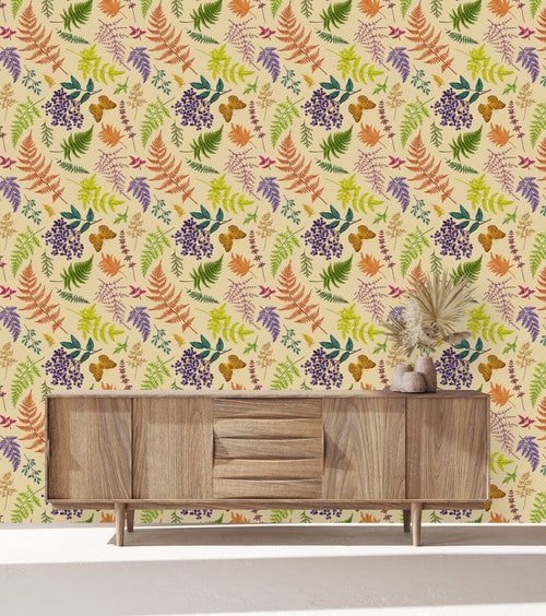 Beige Wallpaper with Ferns