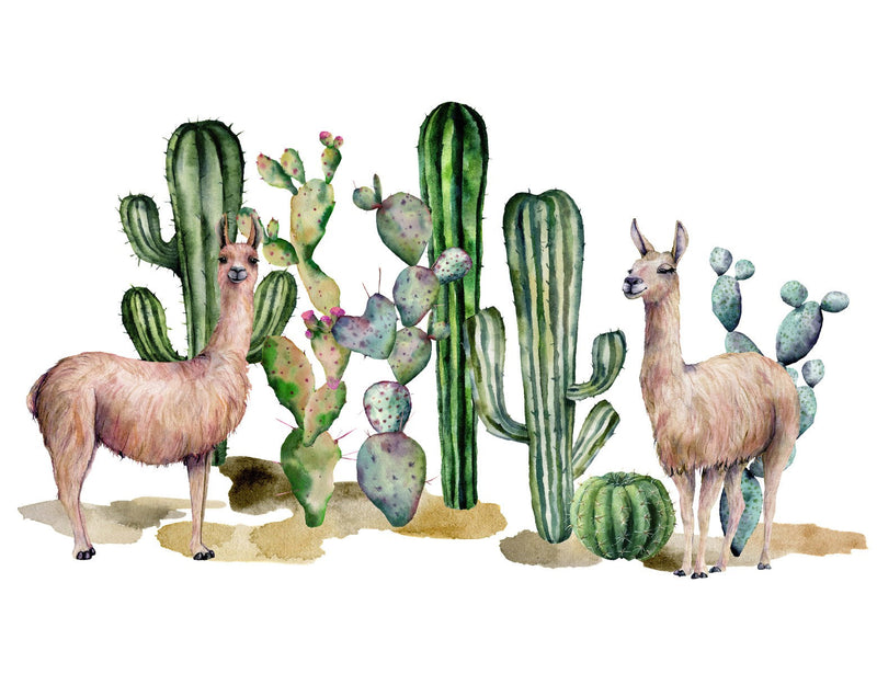 Cactus and Lama Pattern Wallpaper