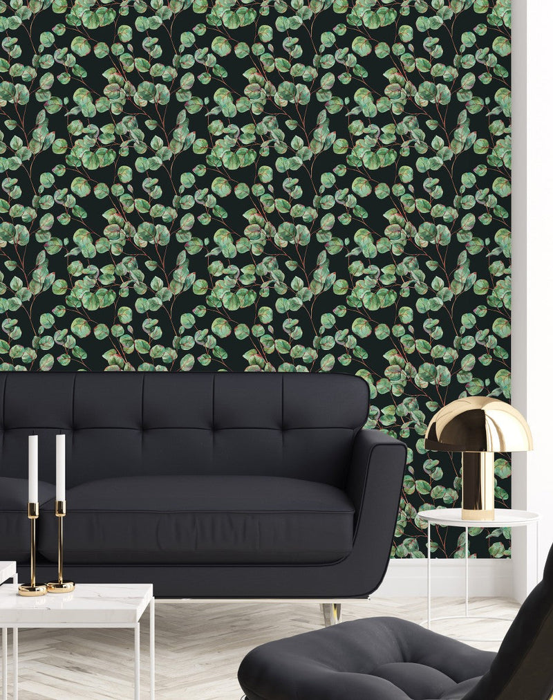 Black Wallpaper with Poplar Leaves