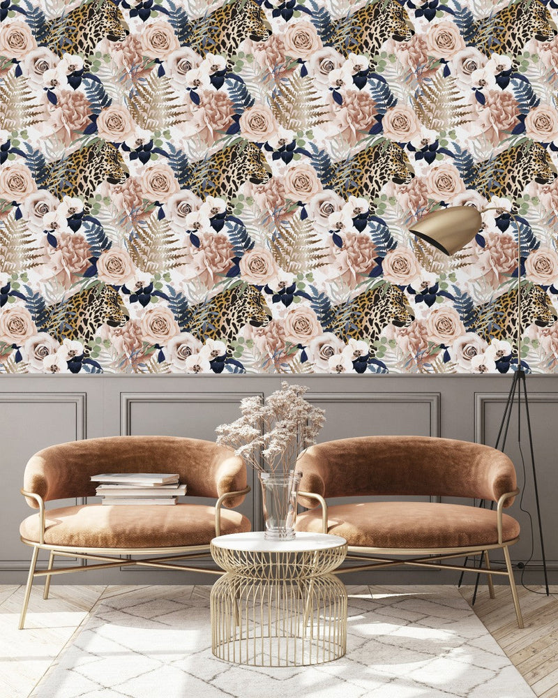 Leopard between Flowers Wallpaper