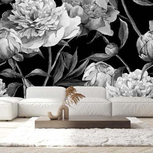 Black and White Peonies Wallpaper