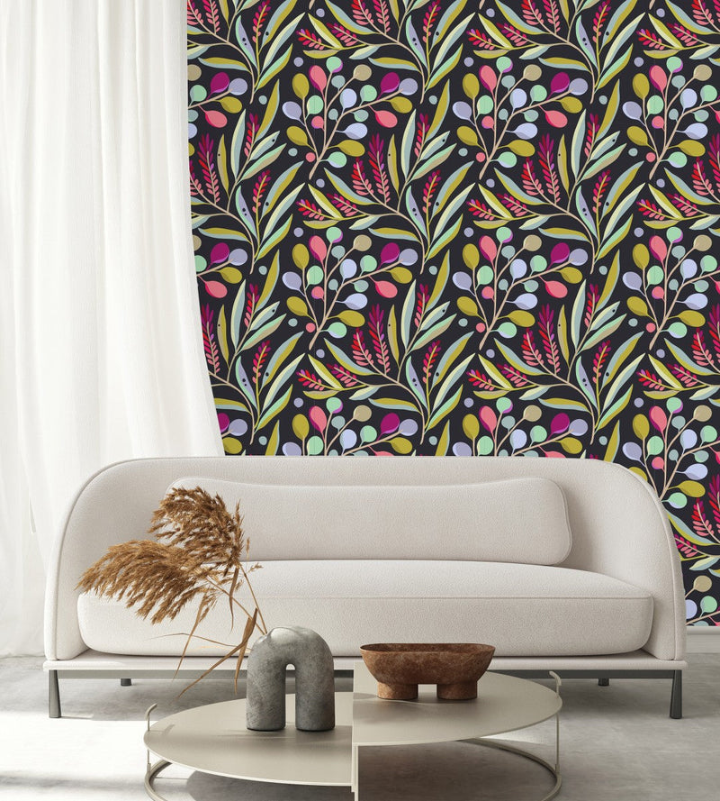 Contemporary Multicolored Leaves Wallpaper Chic