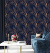 Dark Blue Wallpaper with Gold Leaves