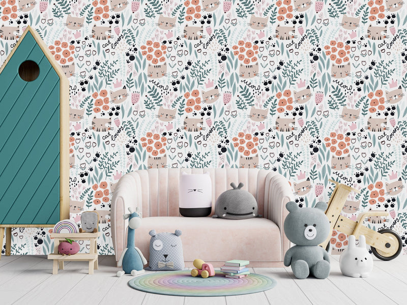 Kittens and Flowers Wallpaper