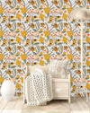 White Wallpaper with Orange Flowers
