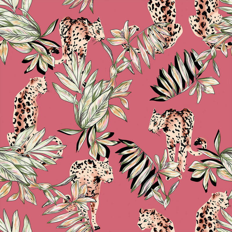 Pink Wallpaper with Leopard Pattern