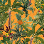 Orange Wallpaper with Palms and Pineapples