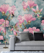 Pink Flowers on Grey Background  Wallpaper