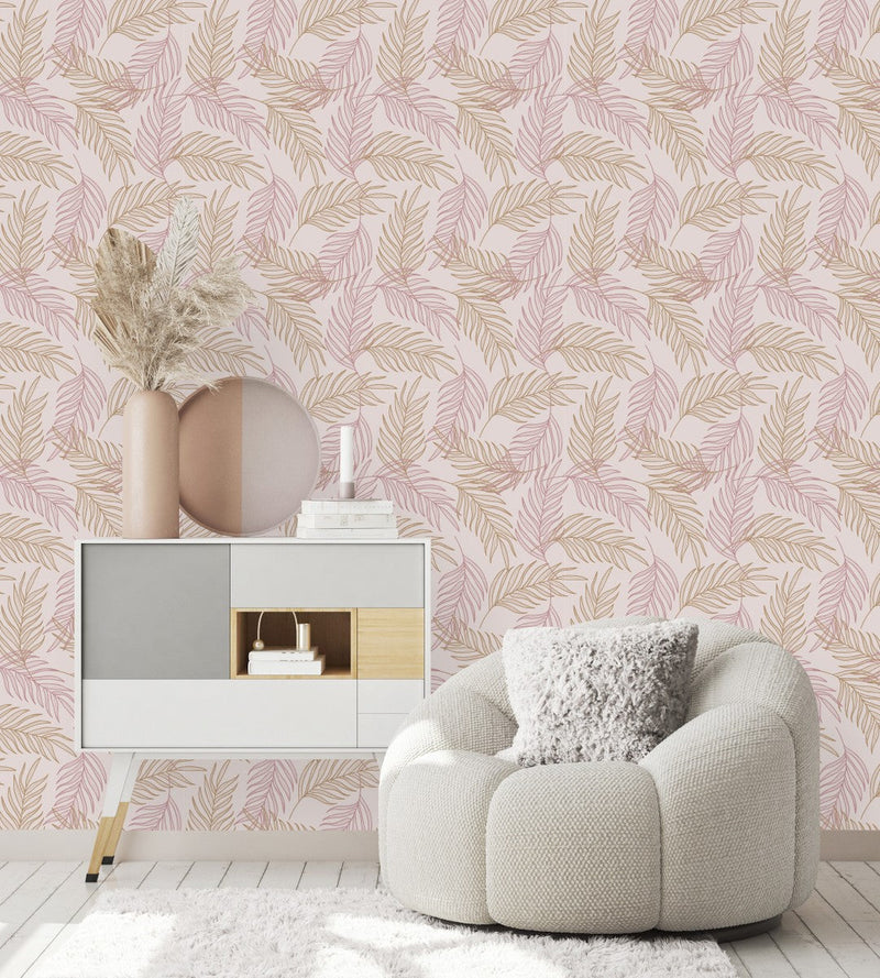 Voguish Beige Leaves Wallpaper Fashionable
