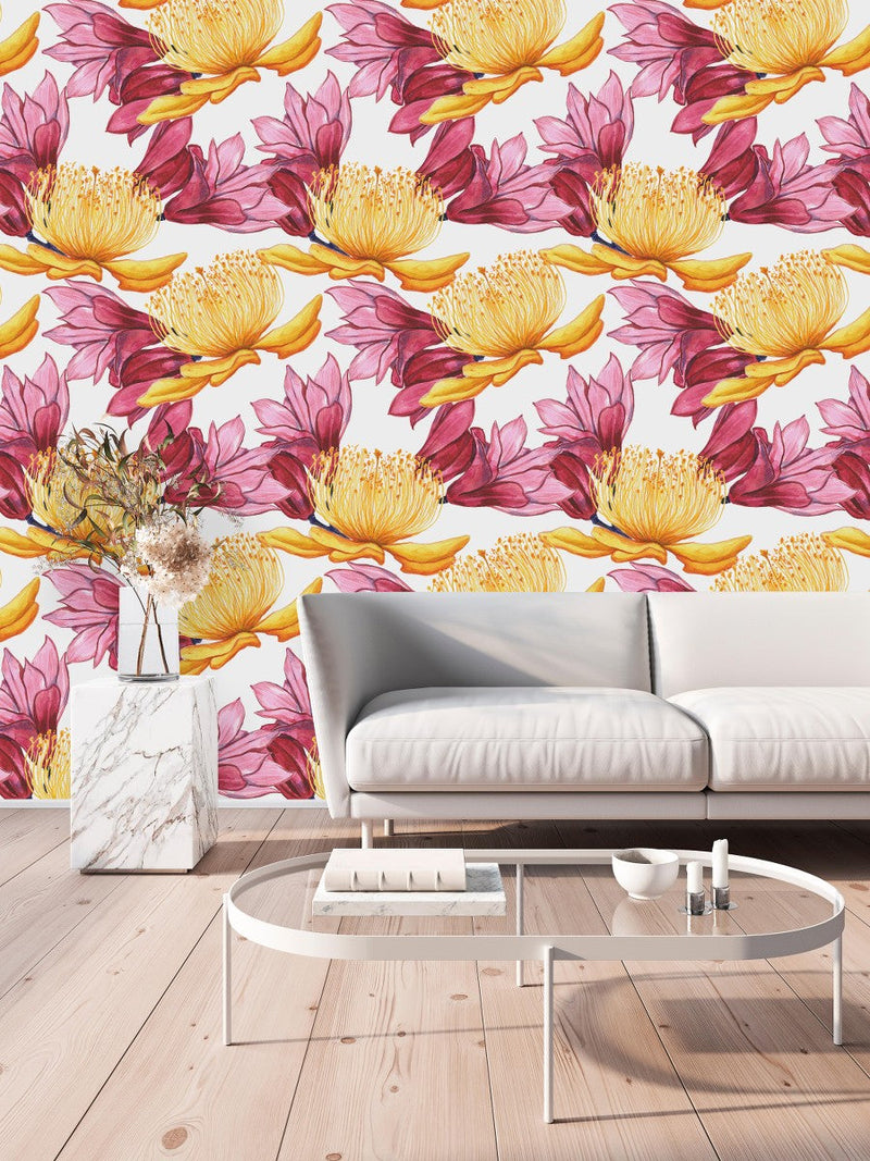 Pink and Yellow Large Flowers Wallpaper