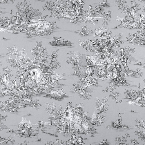 Gathered Bedskirt in Pastorale #80 Grey 0n White French Country Toile