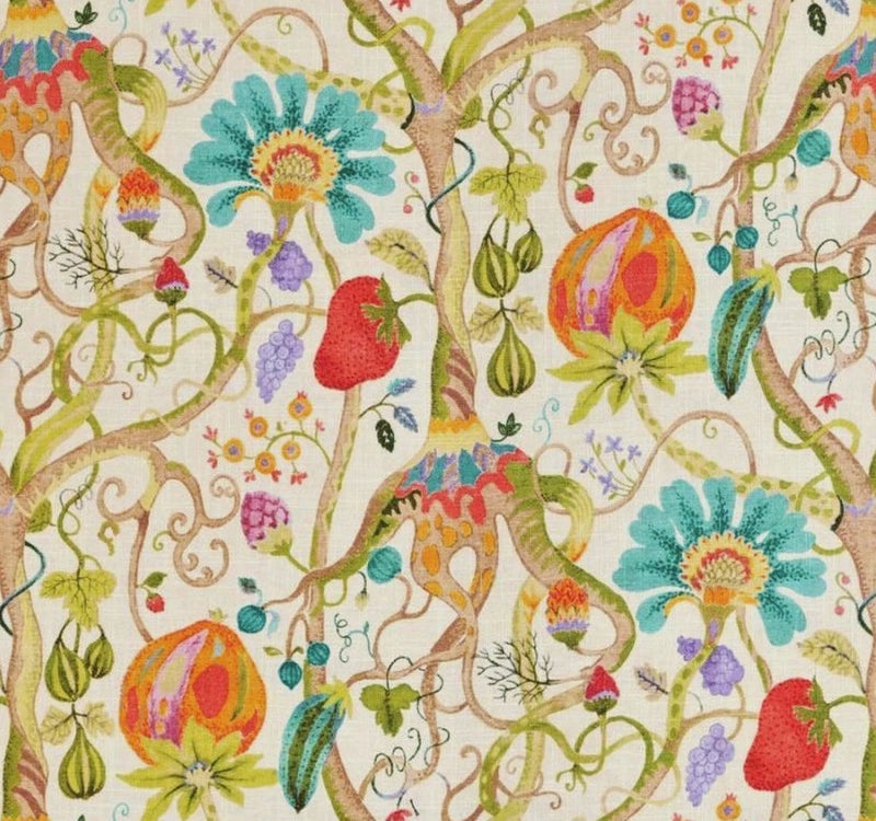 Round Tablecloth in Tudor Summer Jacobean Floral, Tree of Life, Large Scale Multi-Color