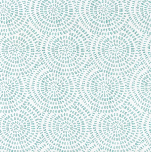 Gathered Bedskirt in Cecil Cancun Blue Watercolor Dot Circular Geometric