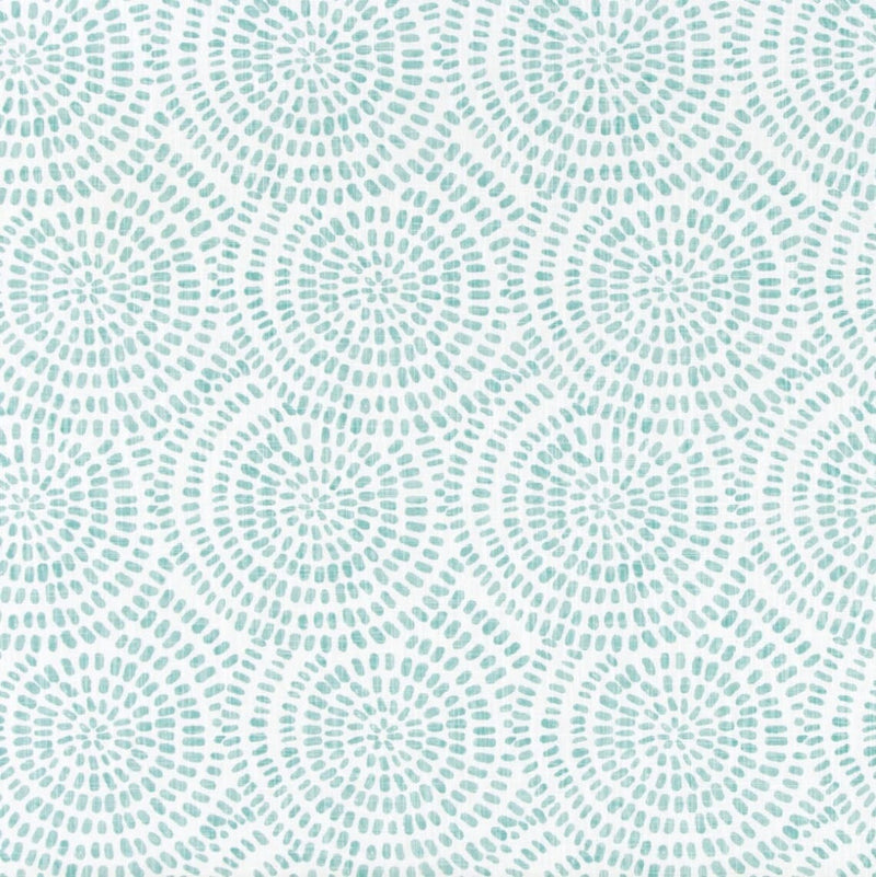 Gathered Bedskirt in Cecil Cancun Blue Watercolor Dot Circular Geometric