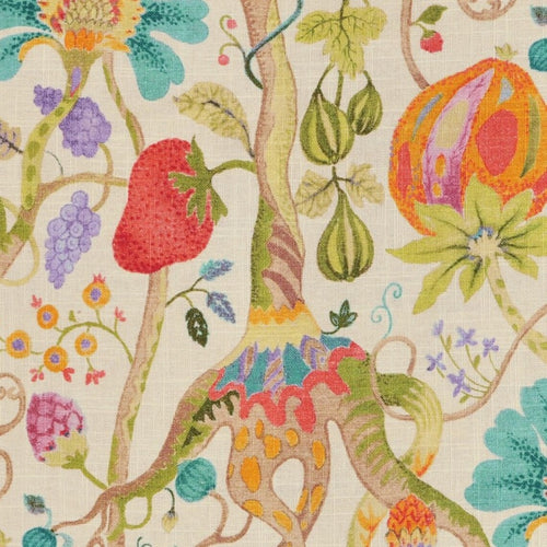 Tailored Tier Cafe Curtain Panels Pair in Tudor Summer Jacobean Floral, Tree of Life, Large Scale Multi-Color