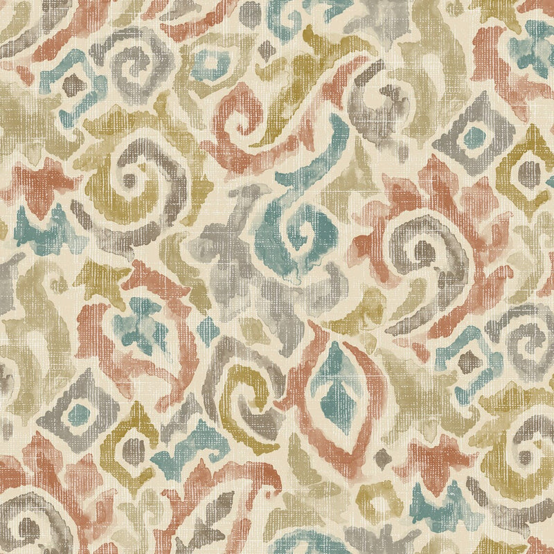 Rod Pocket Curtain Panels Pair in Jester Tuscan Paisley Watercolor- Blue, Terracotta, Gray, Tan