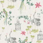 Rod Pocket Curtain Panels Pair in Let It Crane Avocado Oriental Toile, Multicolor Chinoiserie