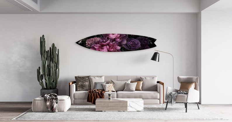 Purple Floral Printed Acrylic Surfboard Wall Art