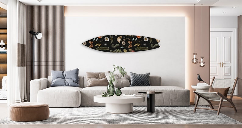 Floral Dark Flowers Printed Acrylic Surfboard Wall Art