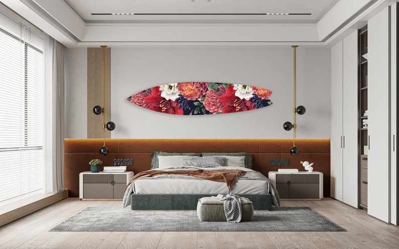 Light Floral Printed Acrylic Surfboard Wall Art