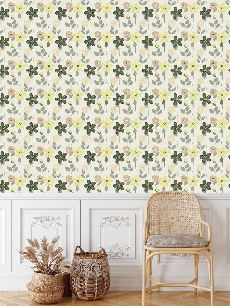 Contemporary White Wallpaper with Flowers Vogue