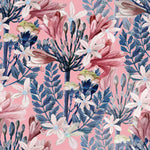 Pink Flowers and Blue Leaves Wallpaper