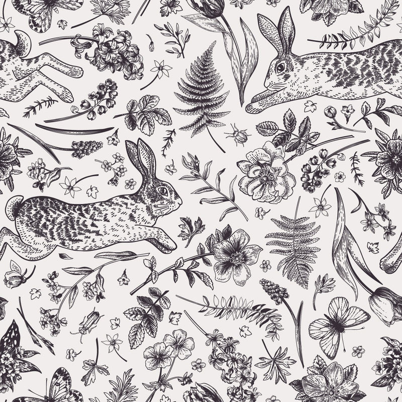 Black and White Hares Pattern Wallpaper